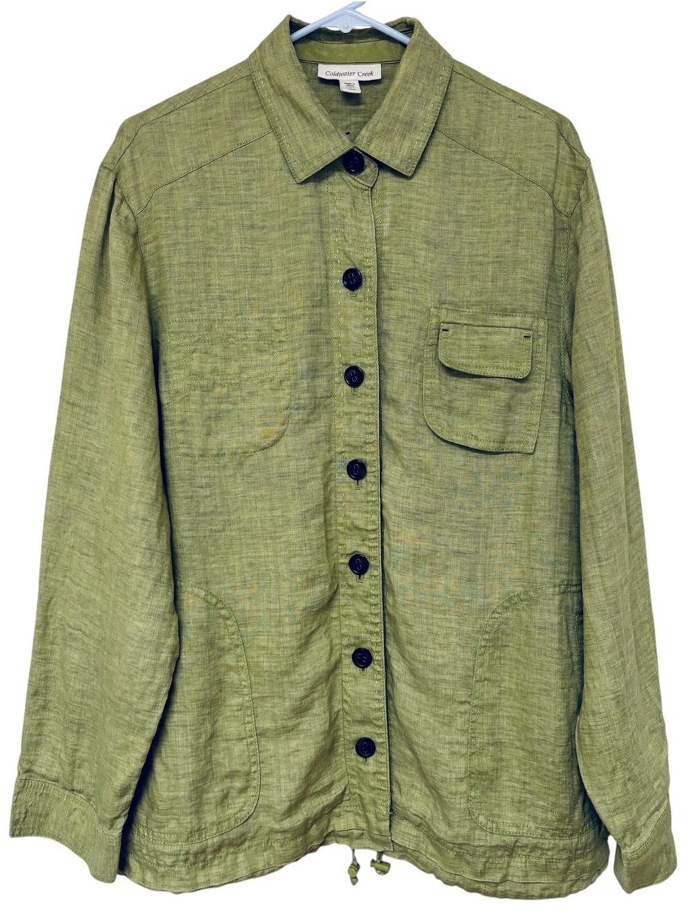 Coldwater Creek Olive Green Button-Front Linen Jacket